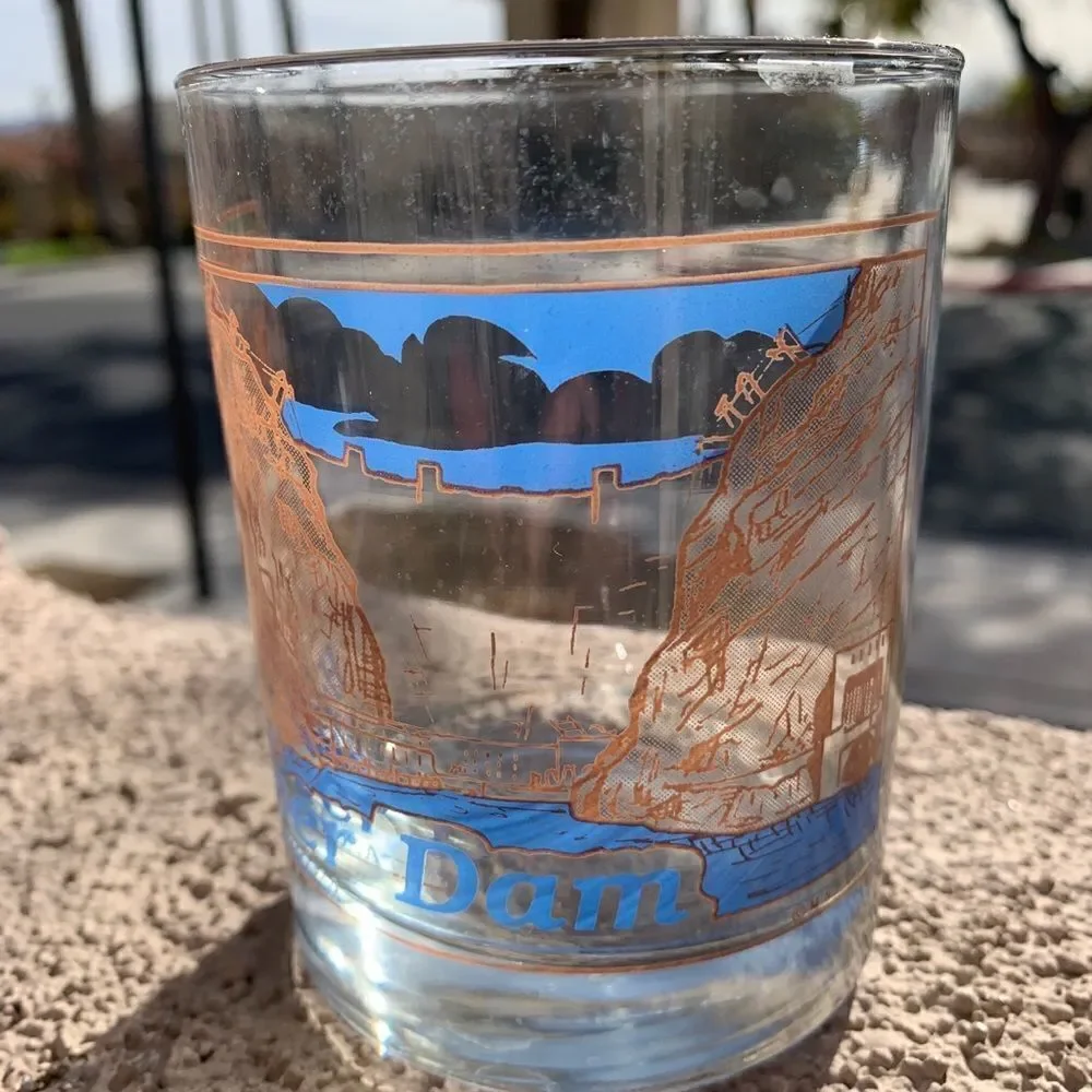 Hoover Dam Nevada Arizona Rocks Drinking Glass Tumbler Blue Gold Collector
